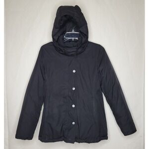 Y2K Gap Womens Black Down Puffer Jacket Detachable Hood ~ Vintage 2004